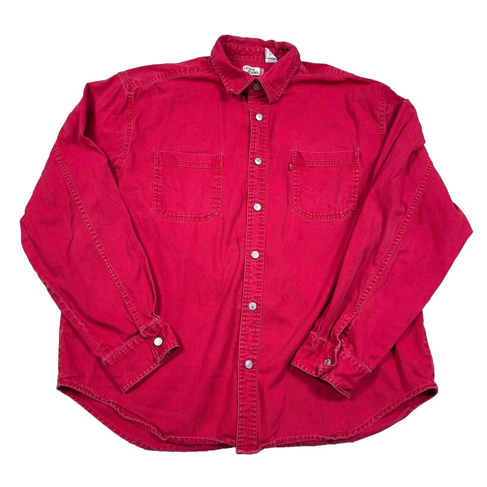 Vintage Levis Denim Shirt Men XL Red Tab Metal Button Up Western‎ 90s Cowboy
